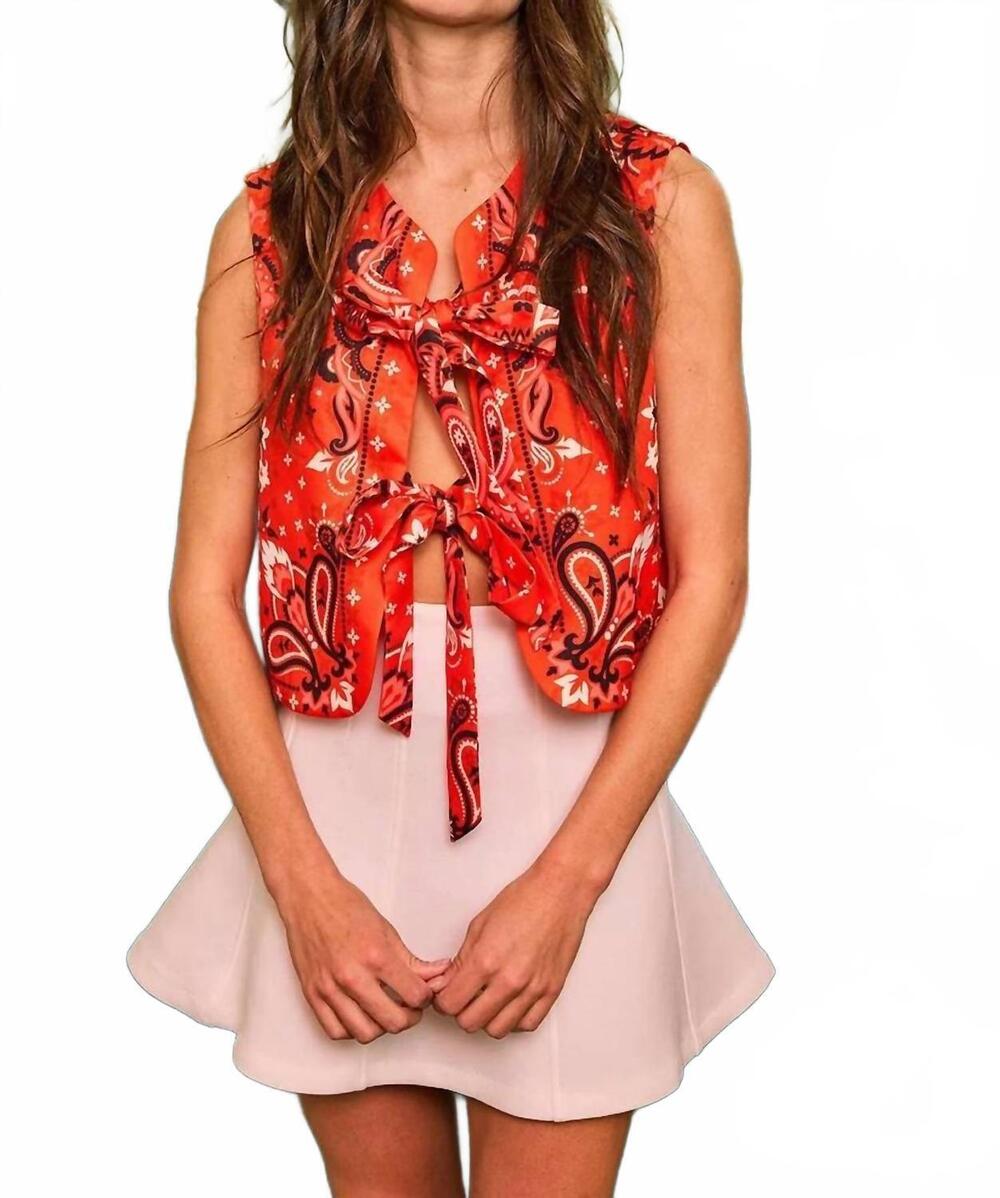 NEW BUCKETLIST paisley printed tie front vest in tomato red